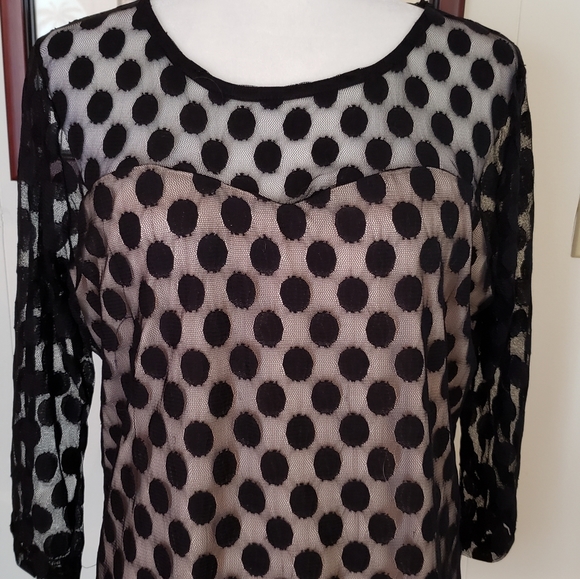 Sheer Polka Dot Overlay & Sweetheart Style Blouse - Picture 5 of 8